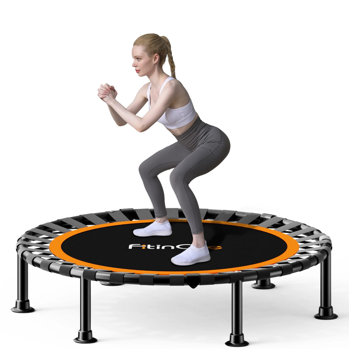 40"/48" Foldable Mini Trampoline Load 450lbs,Portable Exercise Rebounder Trampoline with Adjustable Foam Handle,Fitness Trampoline for Adults and Kids (40 inch Without handrail) FitinOne