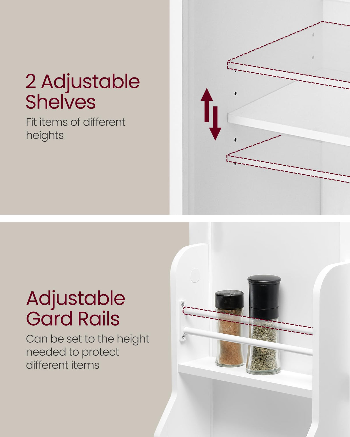 VASAGLE 53.5" Pantry Cabinet, Freestanding Kitchen Pantry Cabinet, Storage Cabinet with Doors, 6 Door Shelves, 2 Adjustable Shelves, for Living Room, VASAGLE