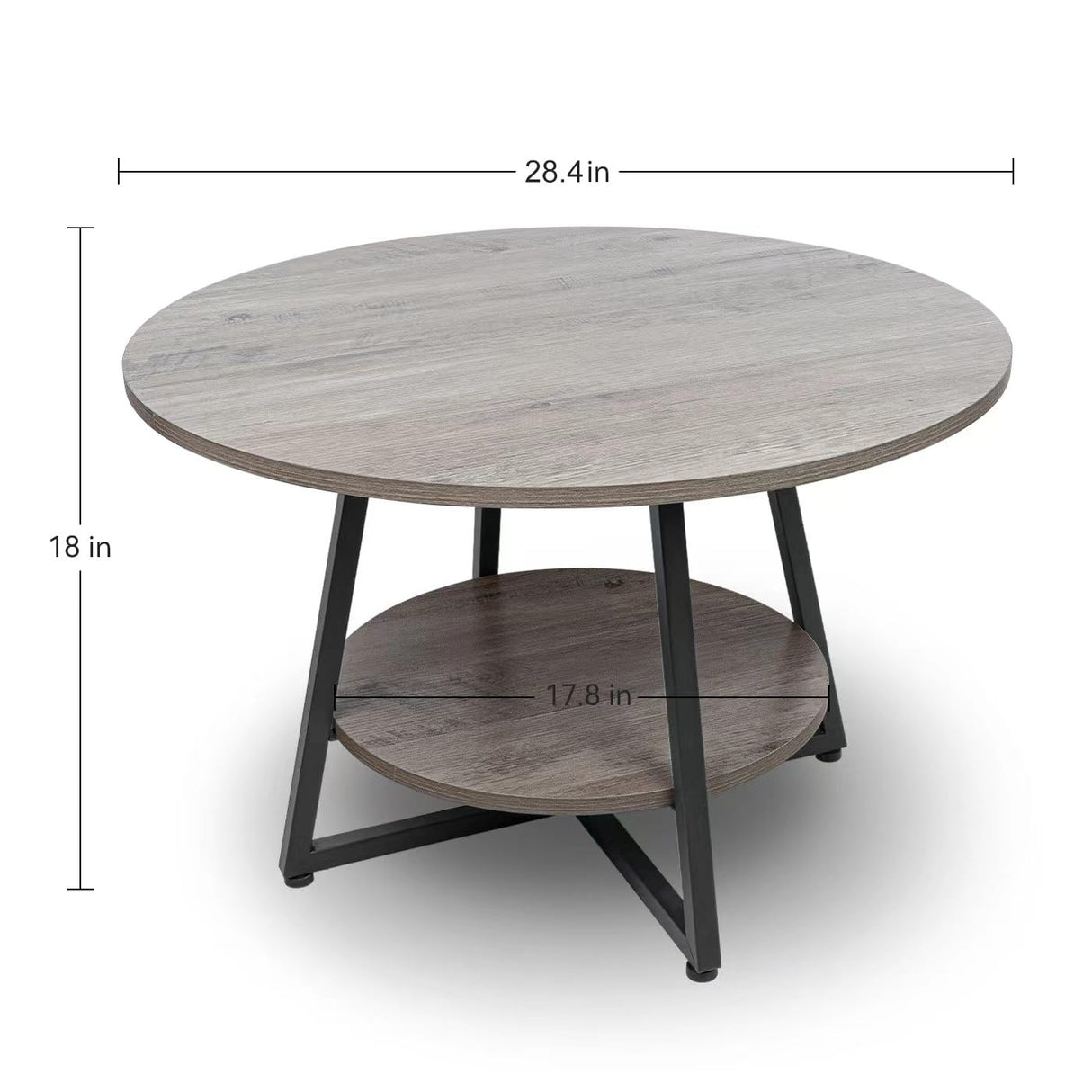 Masigle Round Coffee Table, 2-Tier Circle Coffee Table with Storage, Modern Wood Round Center Table, for Living Room, Small Space, Home Office, Easy Assembly, Wash Gray Masigle