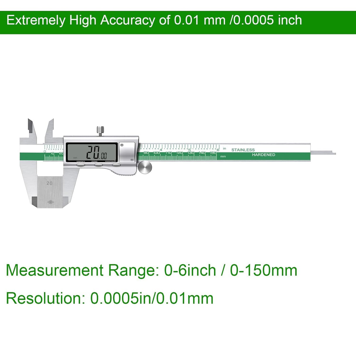 HDLNAK Digital Vernier Caliper Measuring Tool with Large LCD Screen, Stainless Steel Vernier Caliper Digital Micrometer, Easy Switch from Inch Metric Fraction, 6 Inch Caliper Tool for Household/DIY HDLNKAK
