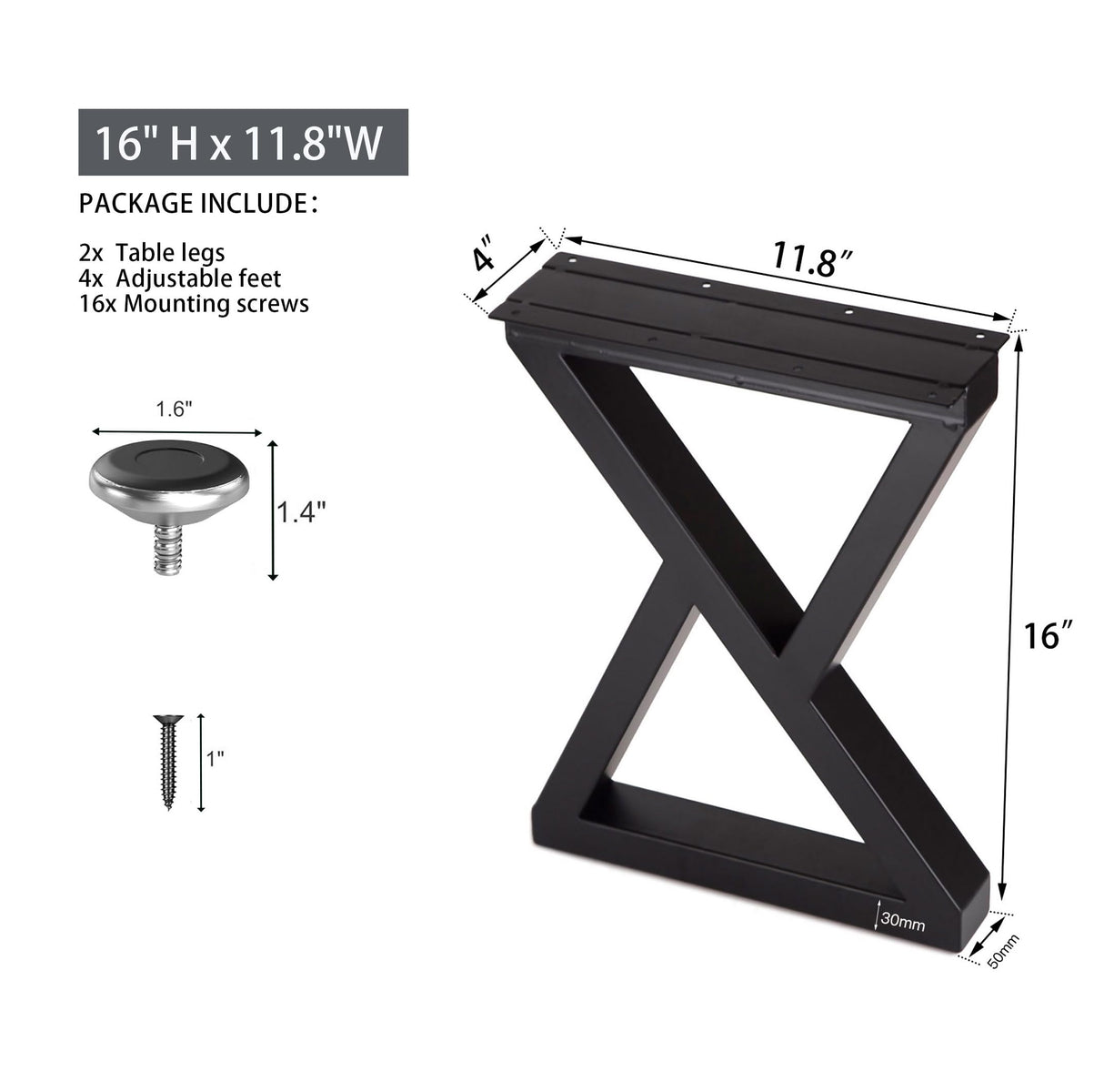 Taelakeni 16 Inch Metal Bench Coffee Table Legs, Set of 2, Black Taelakeni