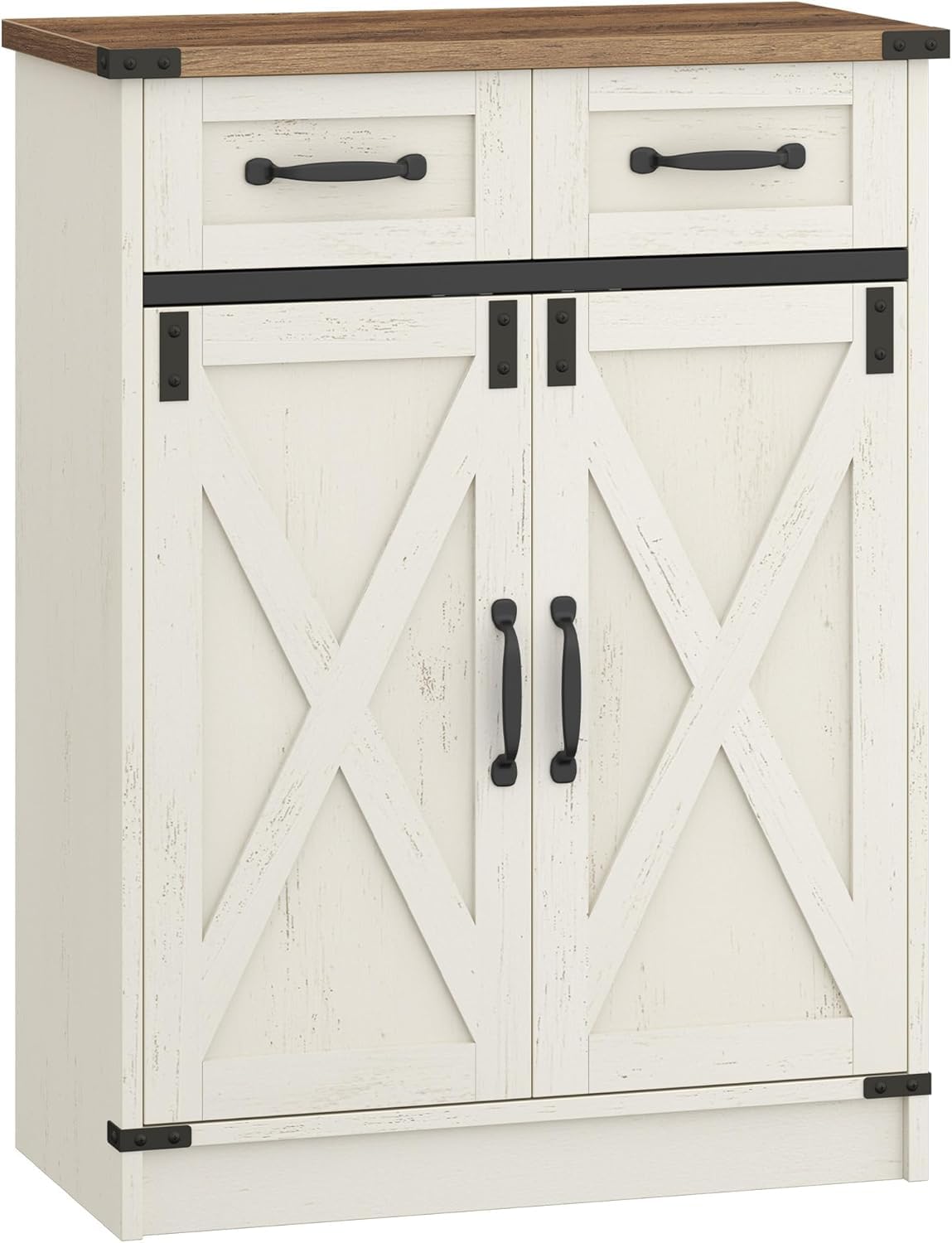 Bathroom Storage Cabinet, Freestanding Bathroom Floor Cabinet with Drawers & Doors, Farmhouse Buffet Cabinets with Adjustable Shelf, for Kitchen, Living Room, Entryway, White Brown SC62414X Hzuaneri