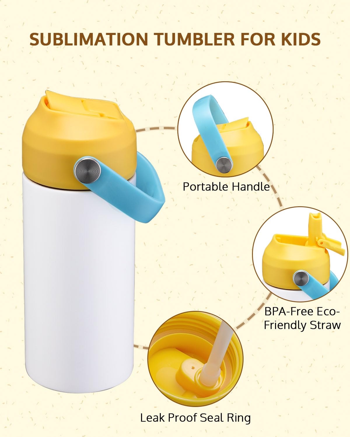 OFFNOVA 12oz Kids Sublimation Tumbler, 4 Pack Stainless Steel Sippy Cup Blank, Vacuum Insulated Water Bottle with Leak-Proof Straw Lid OFFNOVA