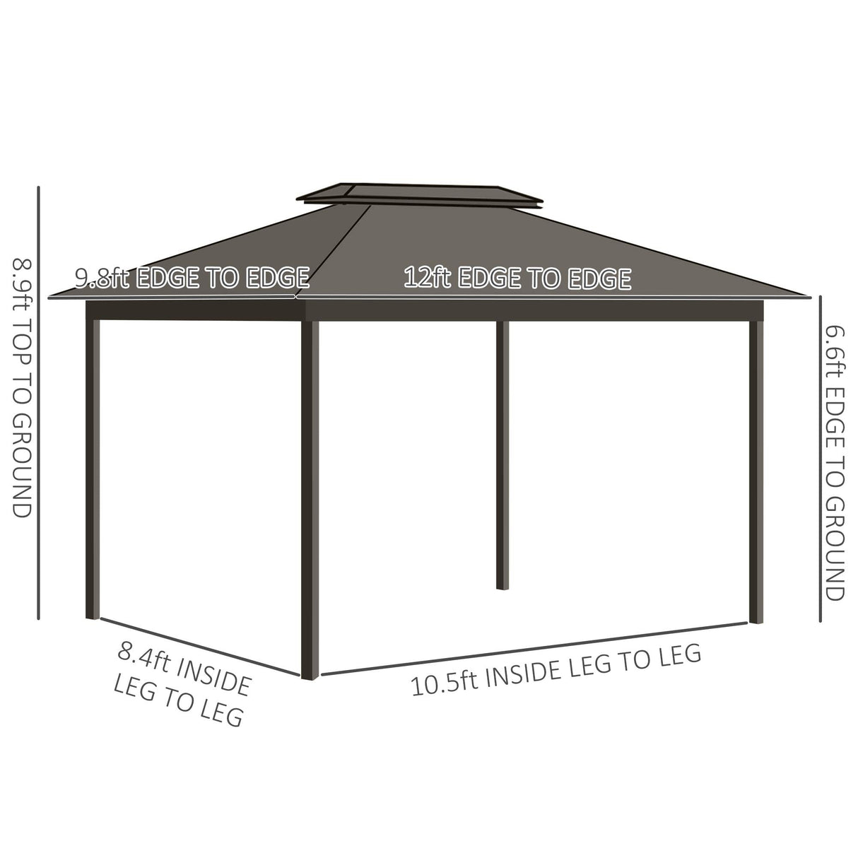 Outsunny 10' x 12' Hardtop Gazebo with Curtains and Netting, Permanent Pavilion Metal Double Roof Gazebo Canopy with Aluminum Frame and Hooks, for Garden, Patio, Backyard, Gray Outsunny