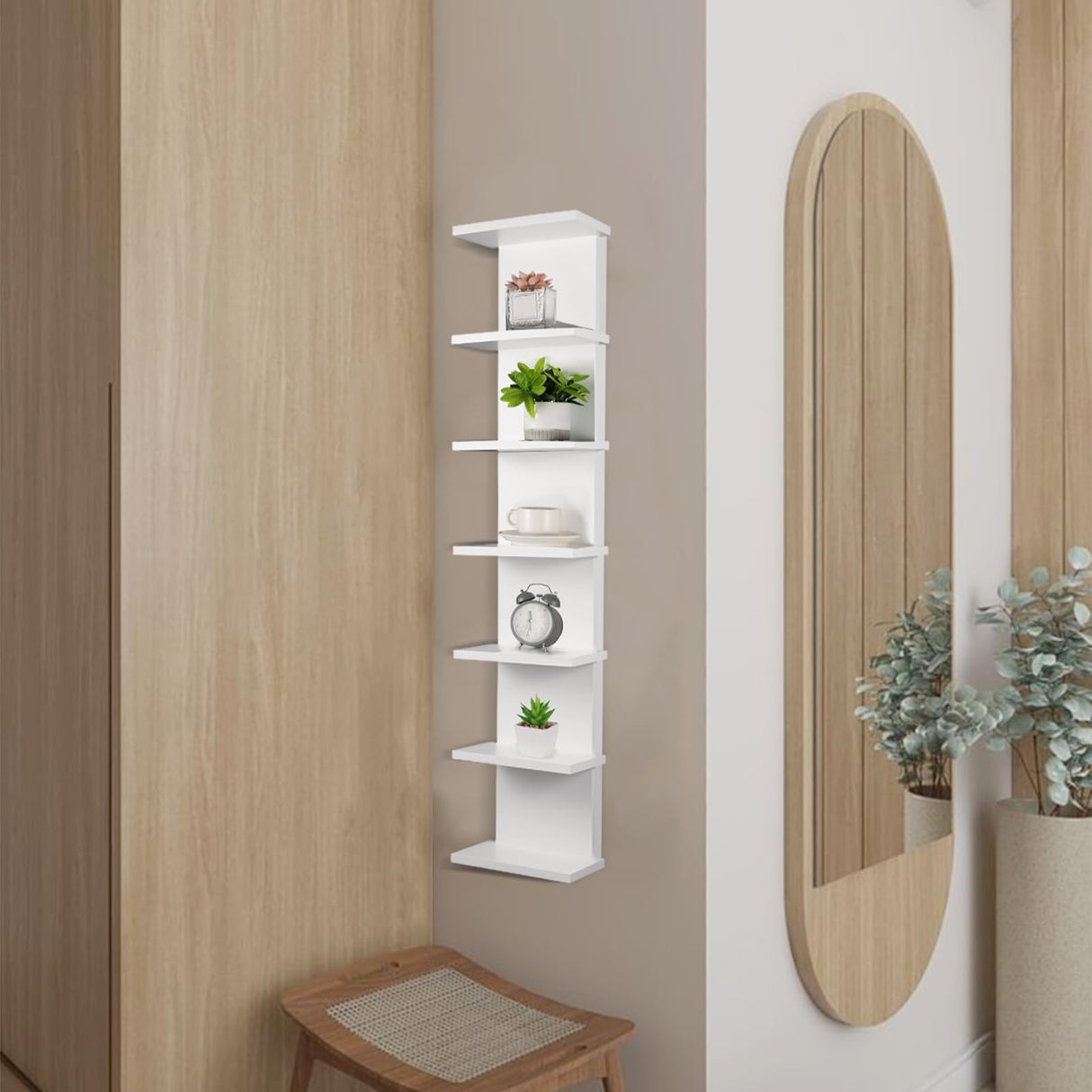 2 Pack 7 Tier Wall Shelf Unit - 43" Lack Floating Shelf, Compact Display Floating Shelf, Vertical Column Wall Decor Mount Floating Storage Organizer Tall Tower Shelf for Bedrooms, Living Rooms YEXEXINM