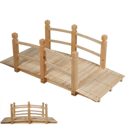 HAPPYGRILL 5-Feet Wooden Bridge Natural Wood Garden Bridge Pond Bridge with Guardrails for Garden Backyard Decoration