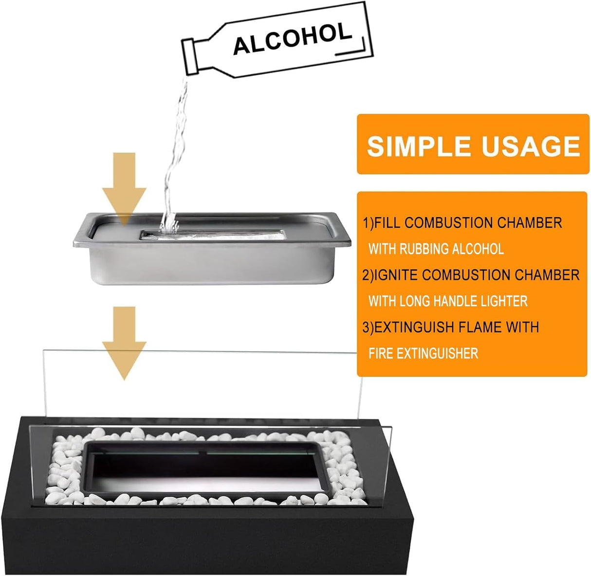 Metal Rectangle Table Top Firepit - Smores Maker Kit with 4 Roasting Sticks Indoor Tabletop Fire Pit & Outdoor Table Fireplaces, Gift for Father's Day | Modern Home Décor, Housewarming & Birthday Gift EAST FLAME