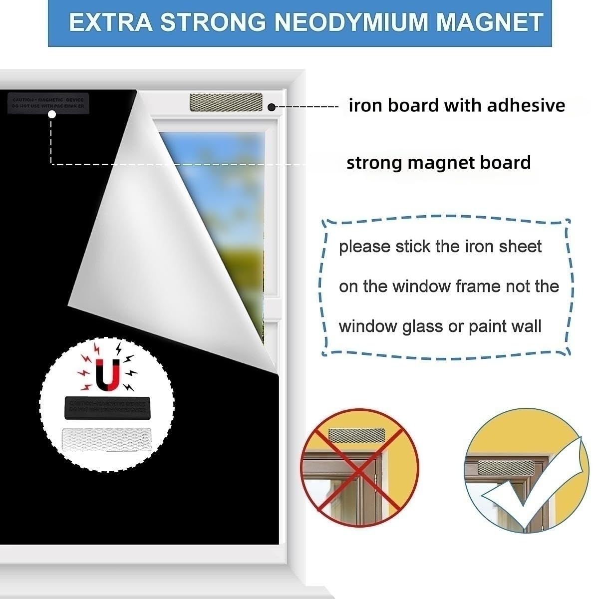 Magnetic Blackout Blind 100% Blackout Curtain DIY Window Blinds Black Out Window Shades for Baby Nursery,Cut to Any Size/Shape (118"x57") (Black) BirdNest