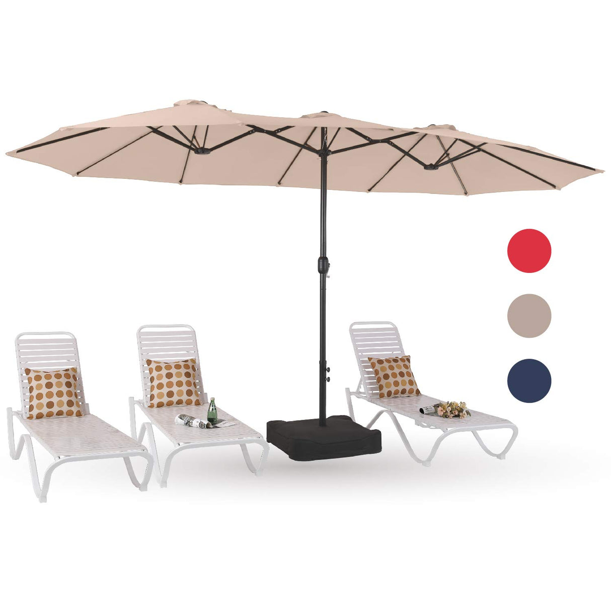 PHI VILLA 15ft Large Patio Umbrellas with Base Included, Outdoor Double-Sided Rectangle Market Umbrella with Crank Handle, for Poolside Lawn Garden, Beige PHI VILLA