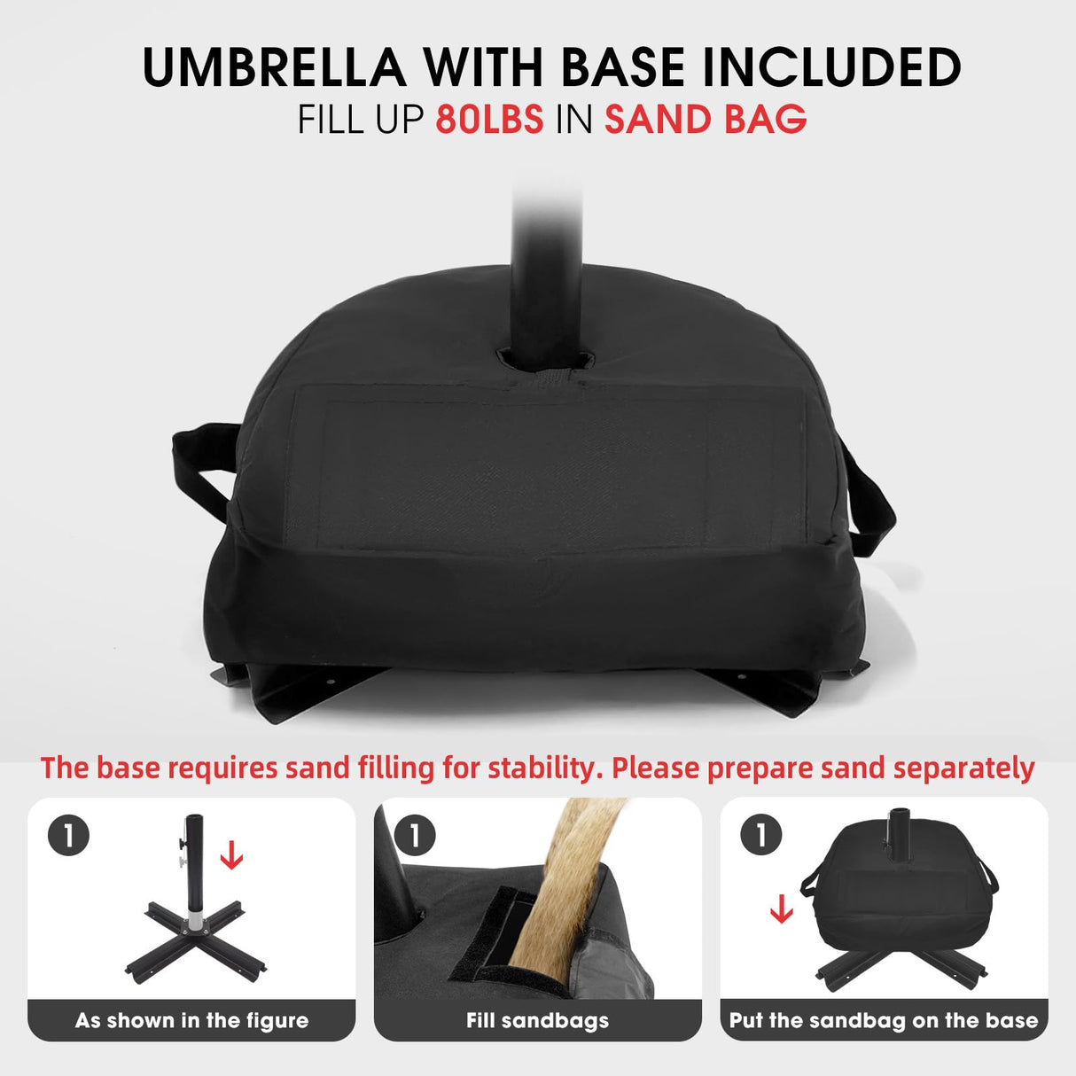 wikiwiki 9FT Patio Umbrellas with Base Included, Outdoor Umbrella with Sandbag Base, 8 Sturdy Ribs, Fade Resistant Waterproof POLYESTER DTY Canopy for Garden, Lawn, Deck, Backyard & Pool,Tan wikiwiki