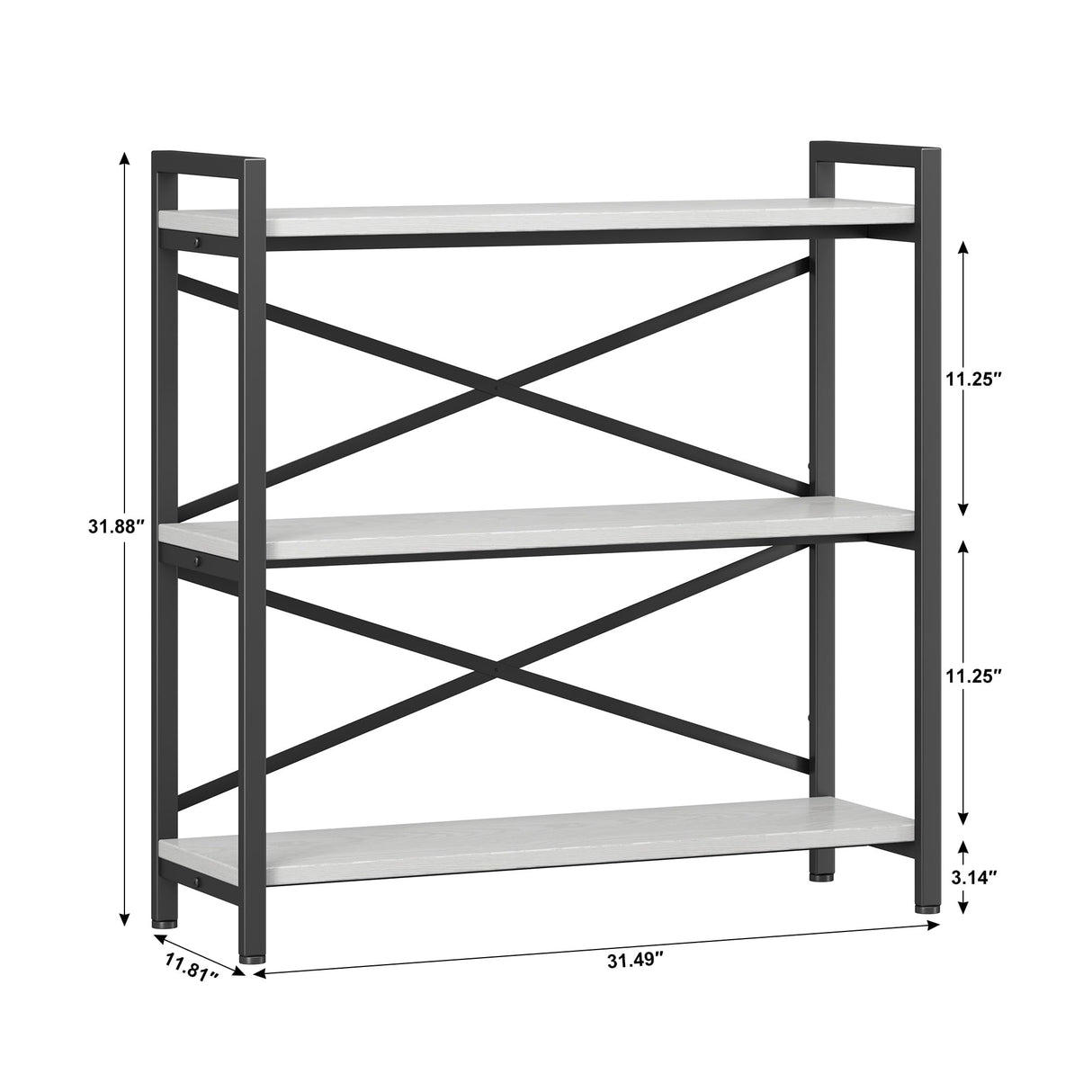 Homeiju 3 Tier Bookshelf 31.49" Width, Wood and Metal Etagere Bookcase, Vintage Farmhouse Modern Wooden Big Book Shelf for Home Living Room Bedroom Office Storage(White) Homeiju