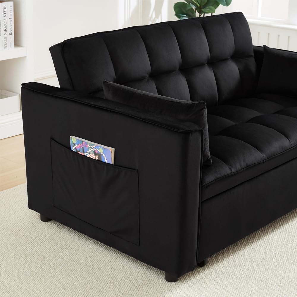 SUNPOKUILN Convertible Loveseat Sleeper Sofa Bed for Small Spaces, 3-in-1 Pull-Out Couch with Modern Design (Black) SUNPOKUILN