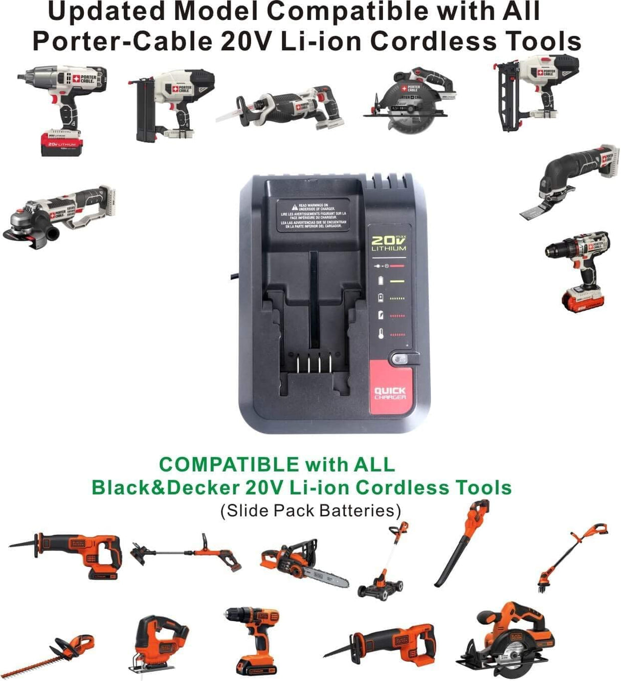 PCC692L 20V MAX Lithium Battery Charger Replacement for Porter-Cable 20V Lithium Battery PCC685L PCC680L PCC681L PCC682L Black Decker LCS1620 20V Lithium Battery LBXR20 LBX4020 Gonocop