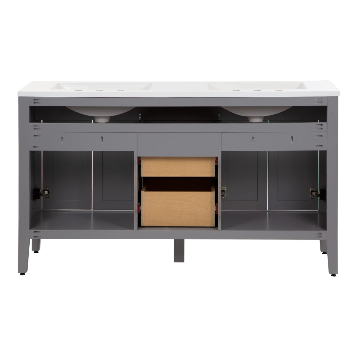 Spring Mill Cabinets Vadin 60 Inch Double-Sink Bathroom Vanity with White Top, 2 Soft-Close Drawers, 2 Cabinets, 60.5" W x 18.75" D x 35.43" H, Sterling Gray Spring Mill Cabinets