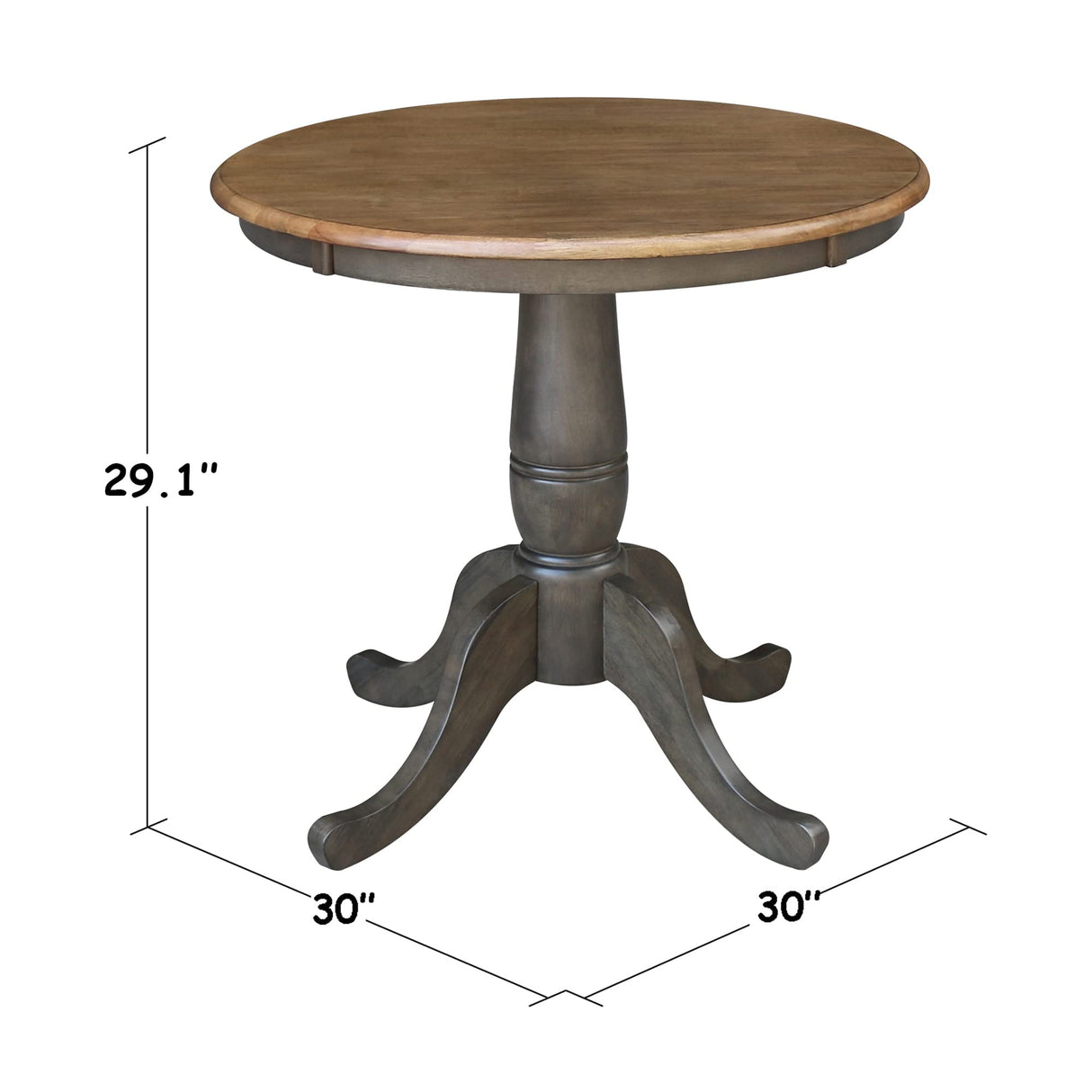 IC International Concepts Round Top Pedestal Dining Table, Hickory/Washed Coal IC International Concepts