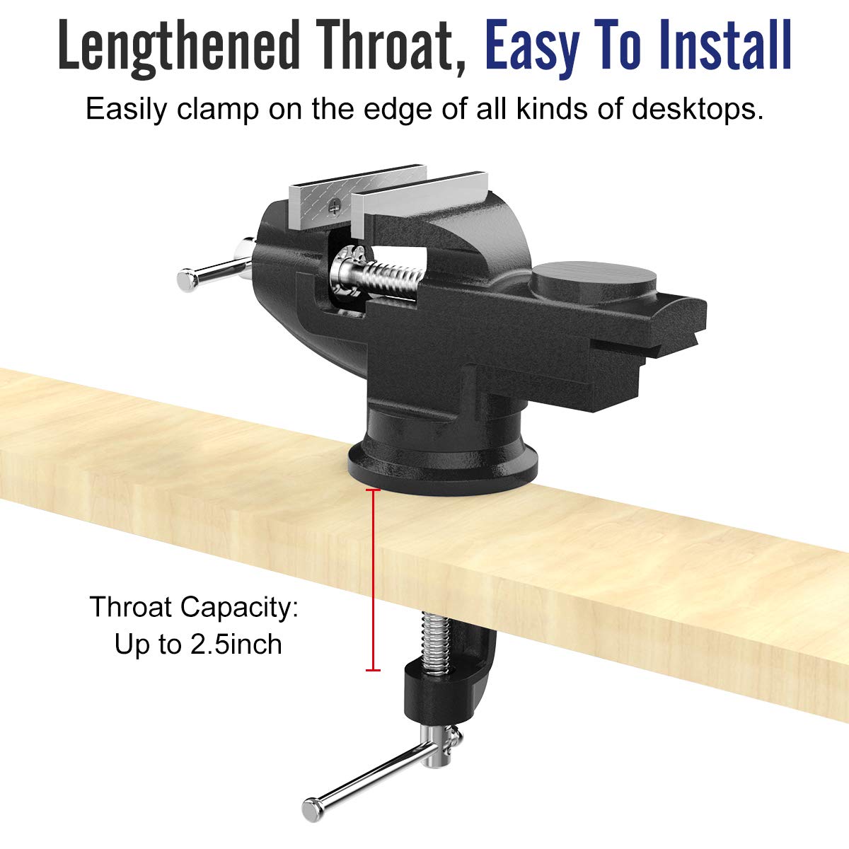 Housolution Universal Table Vise 3 Inch, 360°Swivel Base Bench Clamp Home Vise Clamp-On Vise Repair Tool Portable Work Bench Vise for Woodworking, Cutting Conduit, Drilling, Metalworking - Black Housolution