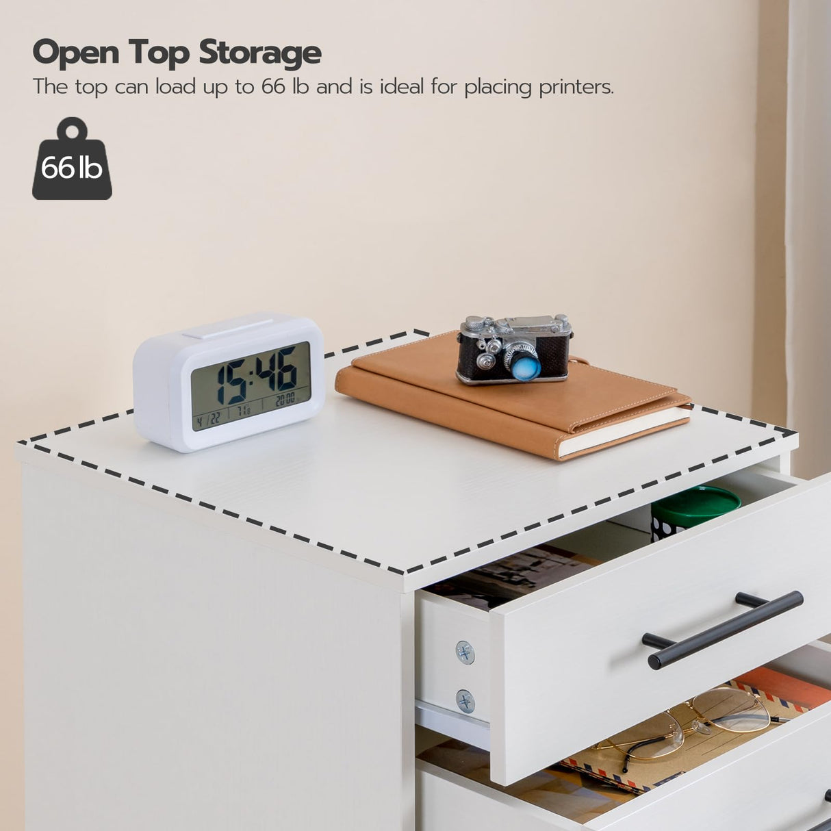 HOOBRO 7-Drawer Chest, File Cabinet, Wooden File Cabinet, Office Cabinet with Drawers, Storage Cabinet, for Home Office, Study, Easy Assembly, White WT07WJ01 HOOBRO