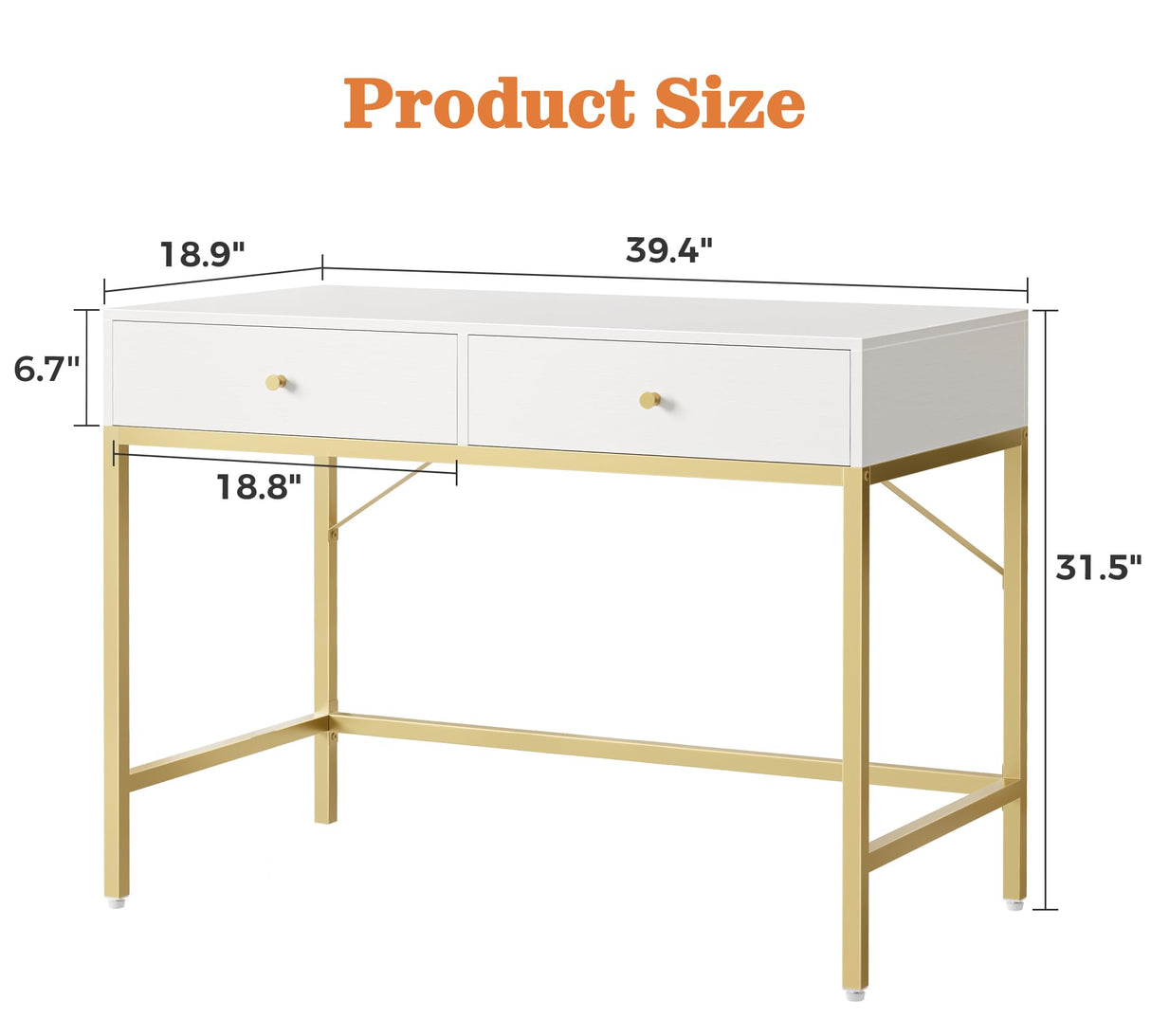 SUPERJARE 39.4" White and Gold Desk with 2 Drawers, Modern Makeup Vanity Desk, Small Computer Desk Home Office Desk for Writing Study Bedroom SUPERJARE
