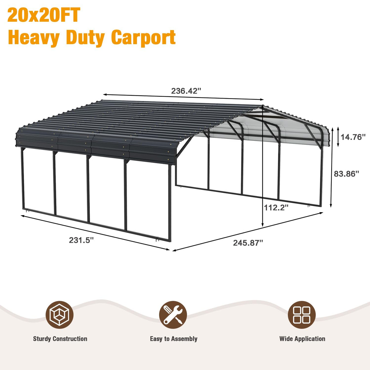 EBE 20' x 20' Metal Carport, Outdoor Heavy Duty Carport with Galvanized Steel Roof and Enhanced Metal Frame Structure, Garage Car Shelter Shade for SUV Trucks and Boats EBE