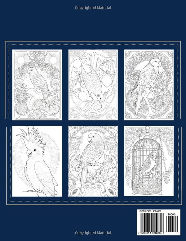 Parrot Paradise: Colouring book for bird lovers: Parakeets, Cockatiels, Budgies, Cockatoos, and more illustrations for mindful relaxation (Art Nouveau Pets) Majosta