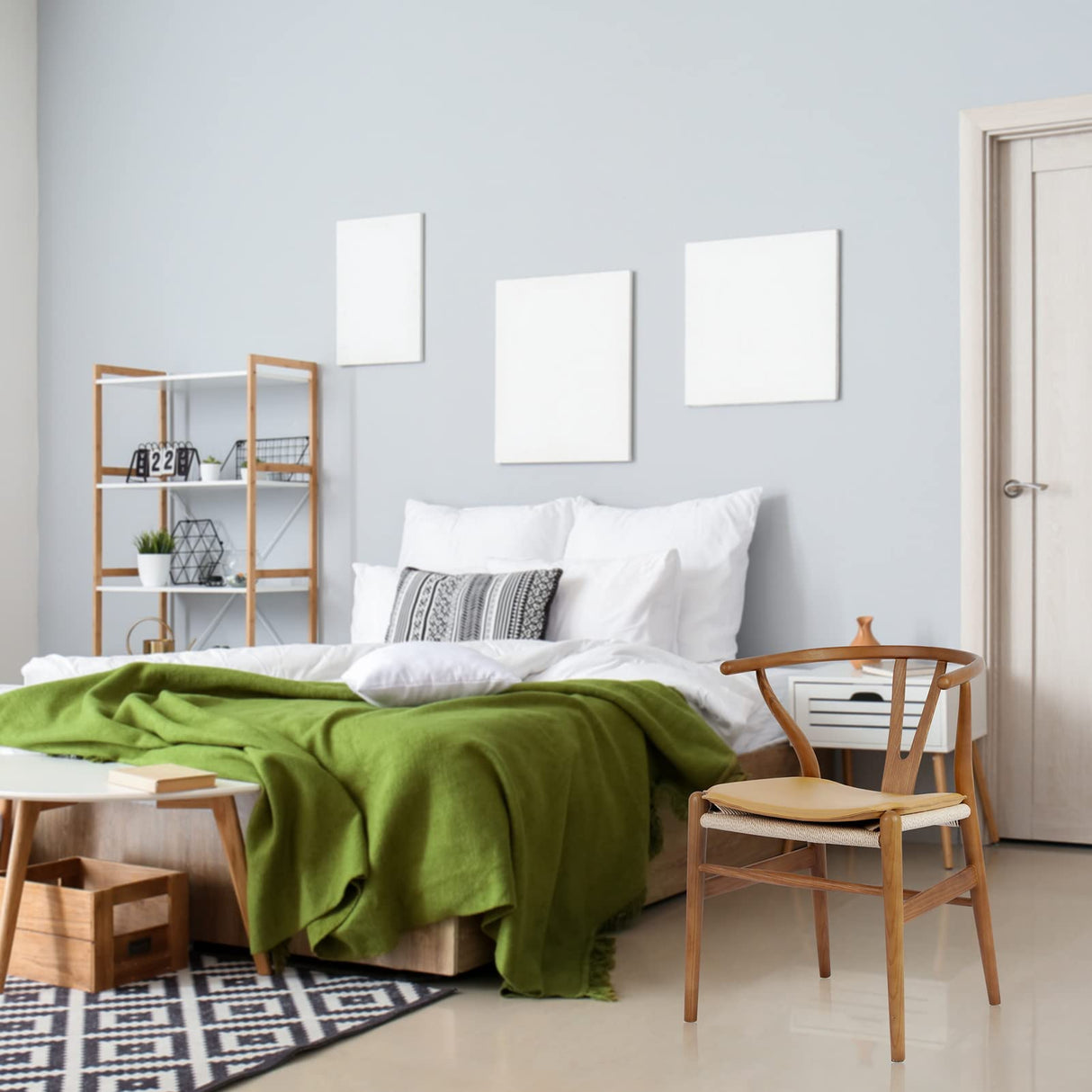 Forsho Set of 2 Solid Wood Wishbone Dining Chair with PU Soft Seat Cushion,Mid-Century Y Back Weave Dining Chair(Ash Wood - Walnut + Cushion) Forsho