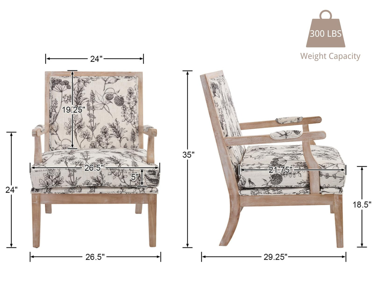 chairus Farmhouse Linen Accent Chair for Living Room, Upholstered Reading Chair with Solid Wood Frame Lounge Arm Chair with High Back for Bedroom, Reception Room, Waiting Room, Floral Pattern chairus