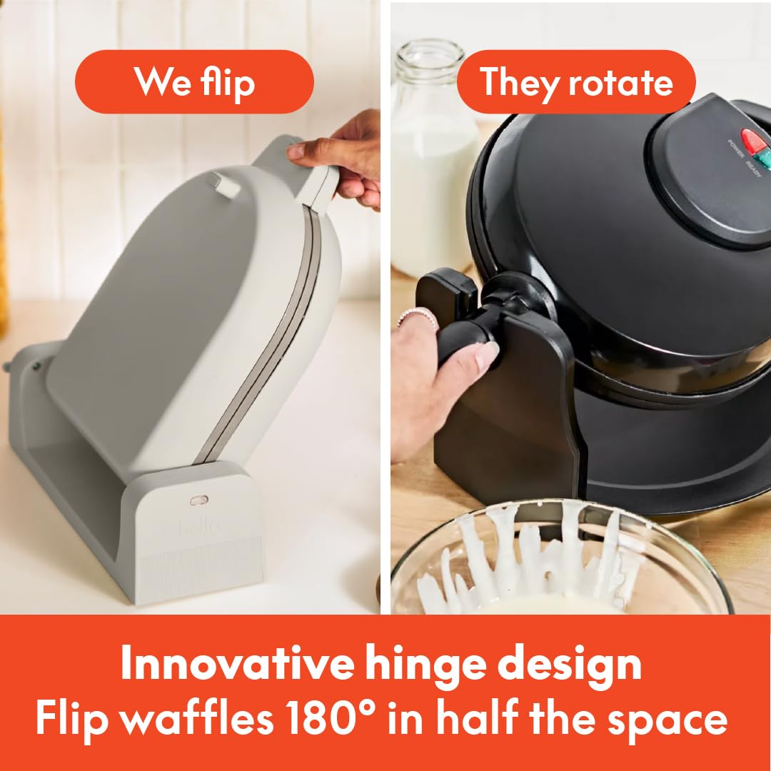 bella Flip-n-Store Waffle Maker with EverGood™ Ceramic Nonstick Coating, Fits-anywhere™ Kitchenware, Power Indicator Light, Cool Touch Handle & Cord Wrap, 7” Wide & 1" Deep Plates, 1000 Watt, Oatmilk BELLA