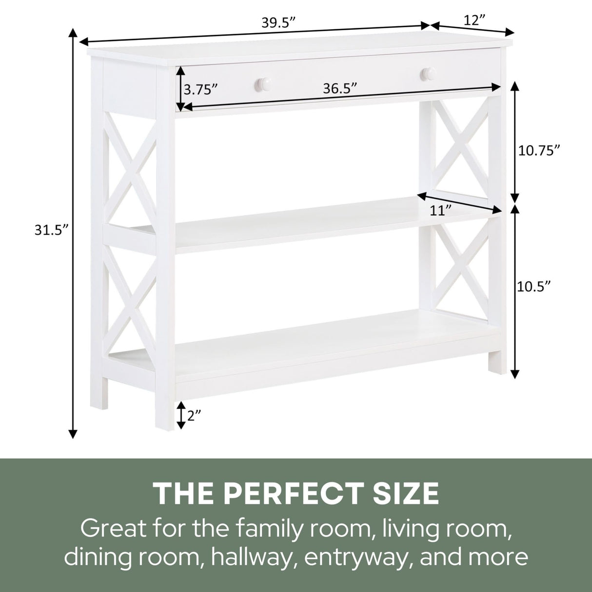 Convenience Concepts Oxford 1 Drawer Console Table with Shelves, White Convenience Concepts