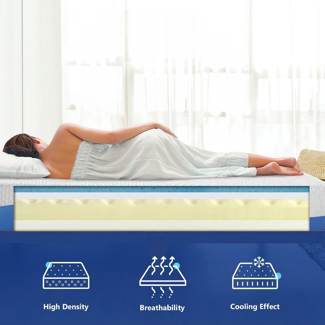 Olee Sleep Cal King Mattress, 10 Inch Gel Memory Foam Mattress, Gel Infused for Comfort and Pressure Relief, CertiPUR-US Certified, Bed-in-a-Box, Medium Firm, Blue, Cal King Size Olee Sleep