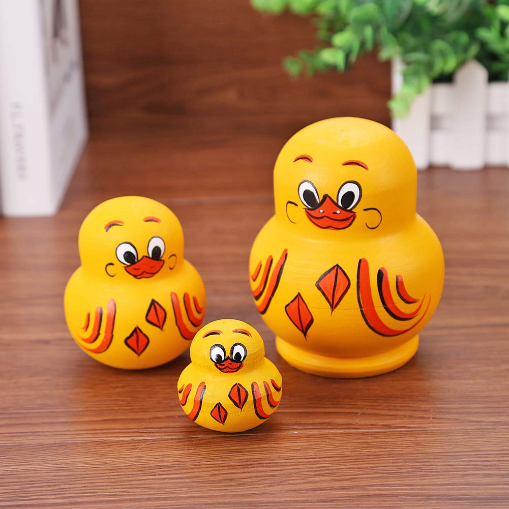 Cessfle 10 Layers Wooden Yellow Duck Handmade Russian Nesting Dolls Toys, Cute Lovely Animal Matryoshka Stacking Dolls Home Decor, Educational Learning Toys for Adults… Cessfle