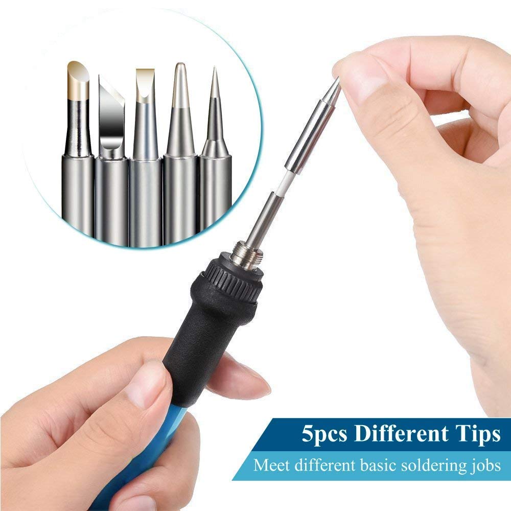 Soldering Iron Kit Electronics - FEITA Adjustable Temperature Solder Iron AC110V 60W with 5Pcs Different Solder Tips, Soldering Stand, Solder Wire for Variously Electronic Repair FEITA