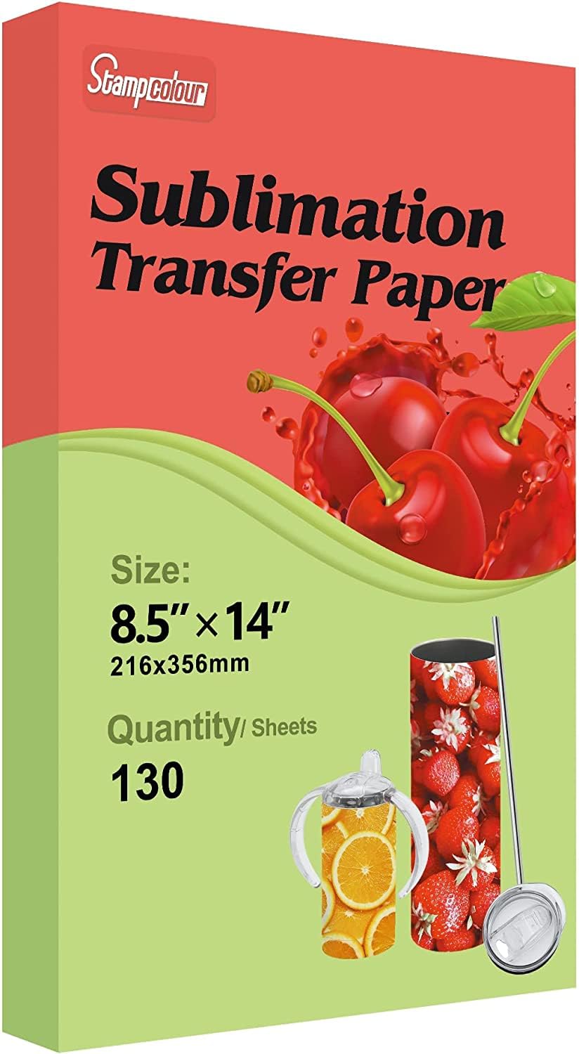 Stampcolour Sublimation Paper 8.5x14 Inches 130 Sheets Heat Transfer Paper for Any Epson HP Canon Sawgrass Inkjet Printer With Sublimation Ink for Sublimation Tumbler Blank,T-Shirts,DIY 125gsm Stampcolour