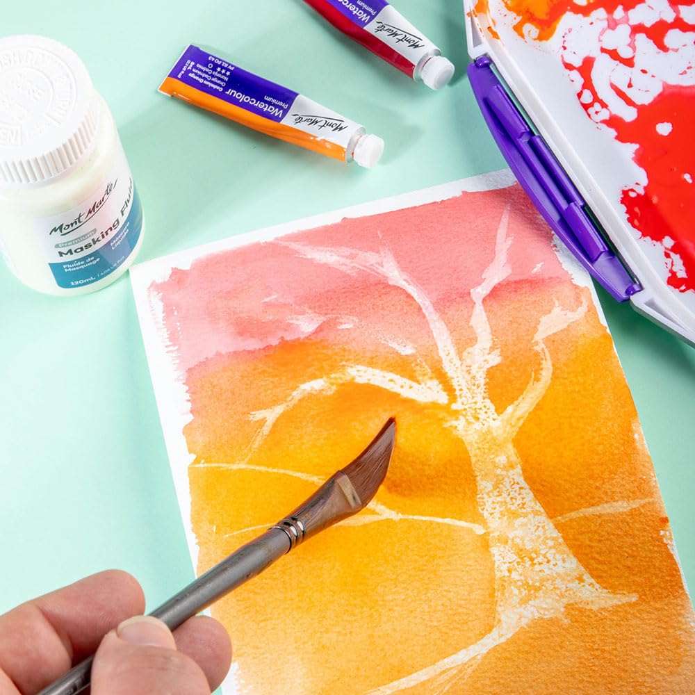 Mont Marte Masking Fluid Premium 120ml (4.06 US fl.oz), Masking Fluid for Watercolor Painting, Keeps Areas Free of Color And Edges Crisp, Resists Watercolor, Ink and Pouring Paint Mont Marte