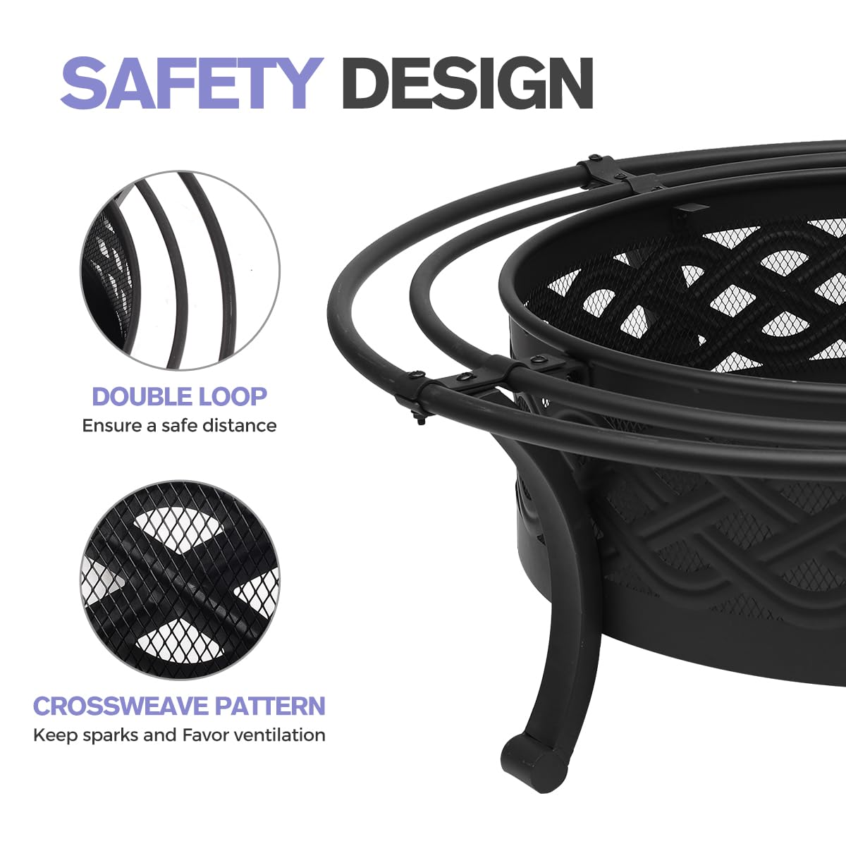 Panovue 36 Inch Fire Pit with 2 Loops,Crossweave Wood Burning Fire Pits for Outside,with Spark Screen,Fire Poker,Round Outdoor Firepit for Patio,Yard,Garden,Camping,Bonfire,Black Panovue