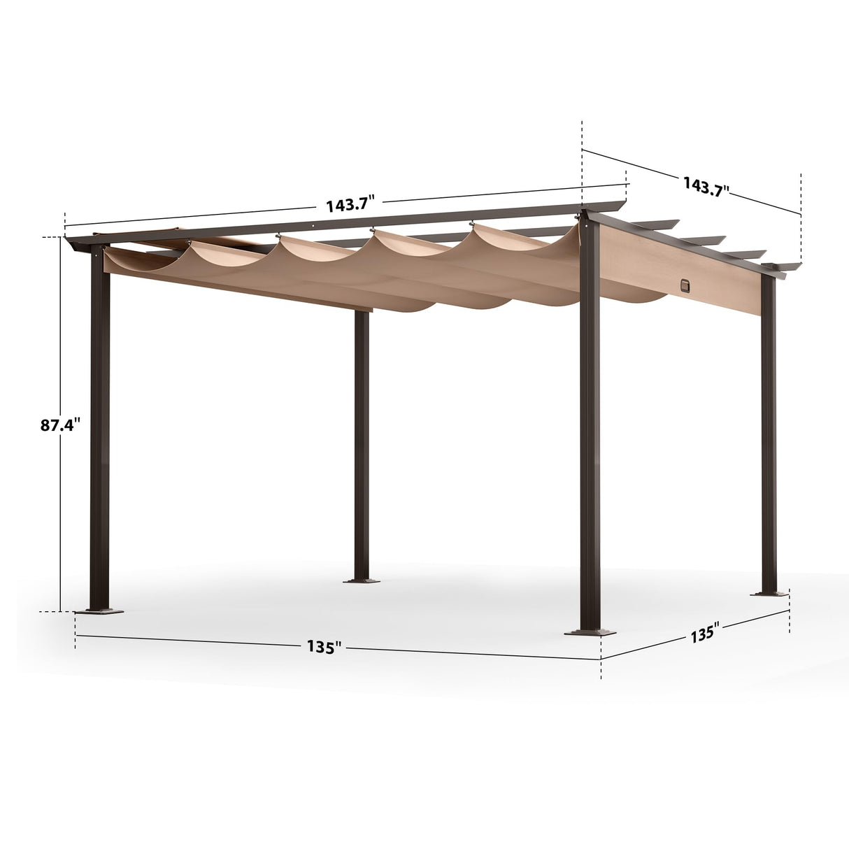 HAPPATIO 12' X 12' Pergola Retractable Pergola Canopy for Backyards, Gardens, Patios, Outdoor Pergola with Sun Shade Canopy, includes Ground Studs and Expansion Screws (Brown) HAPPATIO