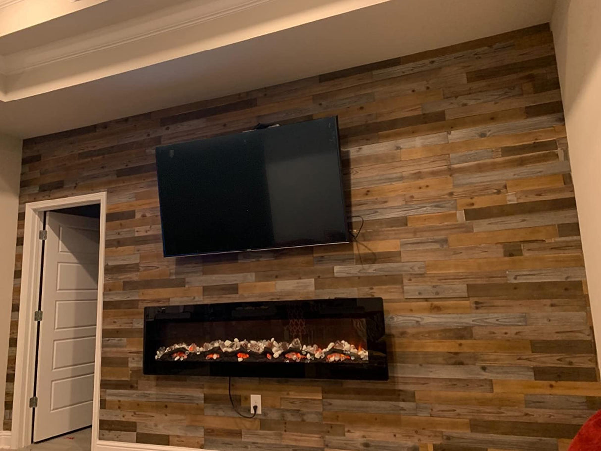 Holydecot Peel and Stick Wood Wall Panels, Real Wood, Solid Wood Planks DIY Easy Peel and Stick Application, Rustic Reclaimed barn Wood Paneling for Accent Walls, Brown Gray Combinations, 10.5 sq. ft Holydecot