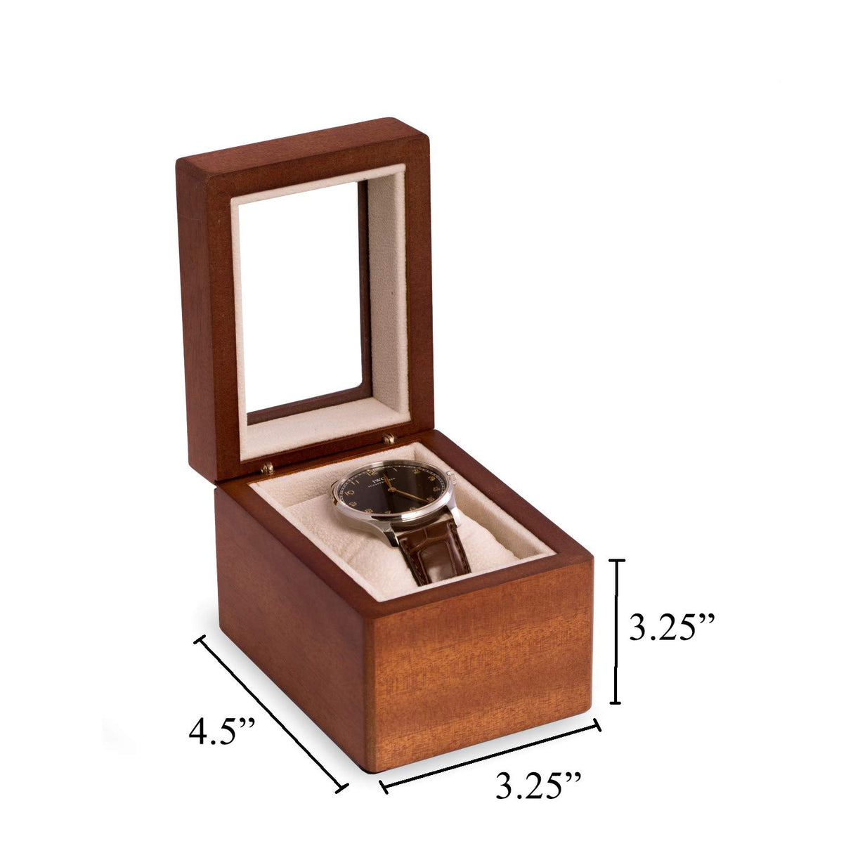 Bey-Berk Custom Personalized Solid Wood Watch Box Organizer with Glass Display Top (1 Watch) Bey-Berk