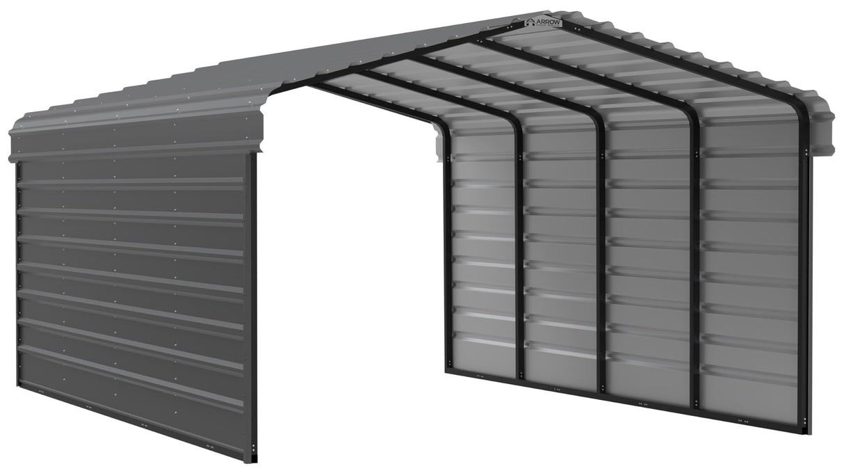 Arrow Carports Galvanized Steel Carport, with 2-Sided Enclosure, Compact Car Metal Carport Kit, 12' x 20' x 7', Charcoal Arrow Shed