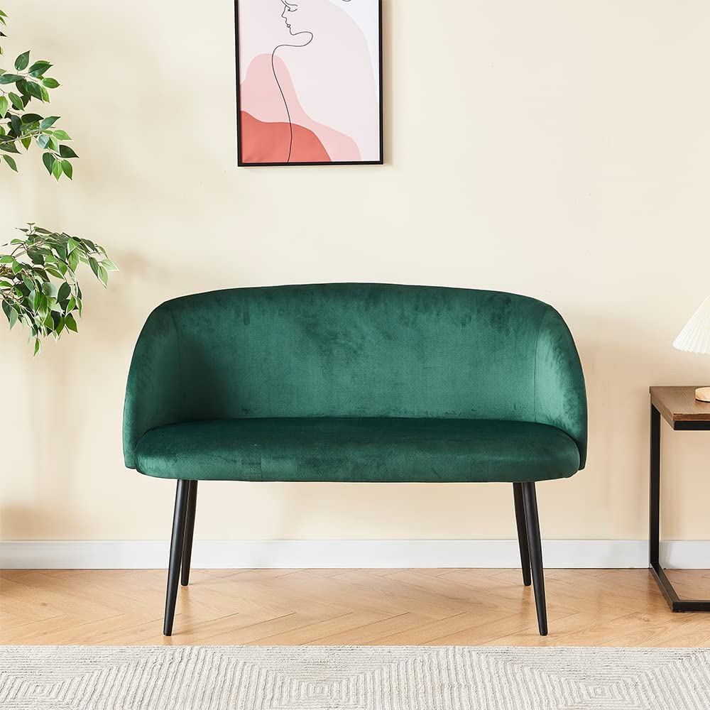 INO Design 47'' Flared Arm Loveseat Sofa, Modern Loveseat Couch with Metal Legs, Velvet Upholstered Sofa for Living Room Bedroom, 3 Colors (Green) INO Design