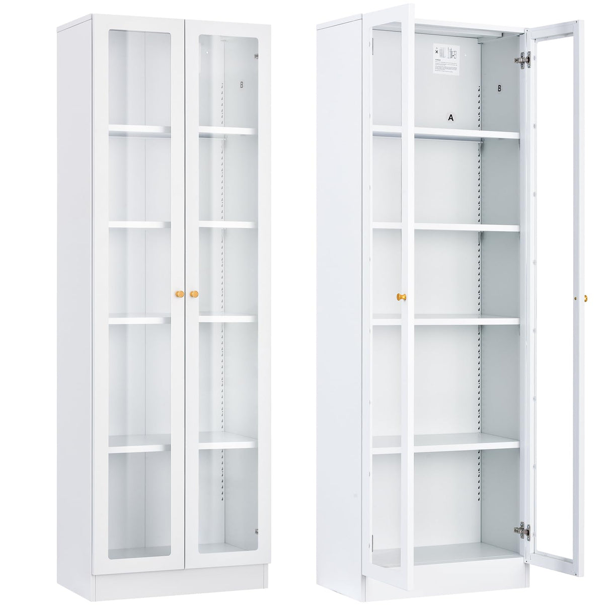 IRONMIX 70.87 Inch Tall White Enclosed Bookshelf with Acrylic Door and Adjustable Shelves IRONMIX