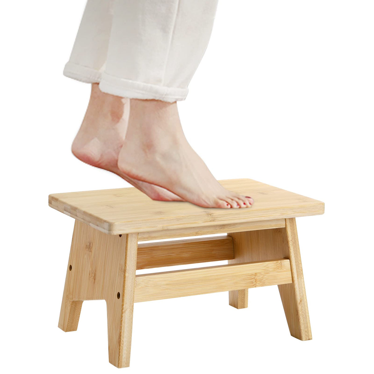 Lyellfe Bamboo Step Stool, Non-Slip One Step Stool, Potty Training Stool, Portable Sturdy Bedside Stool for High Beds, Kids Adults, Support up to 300lbs, Easy Assembly Lyellfe