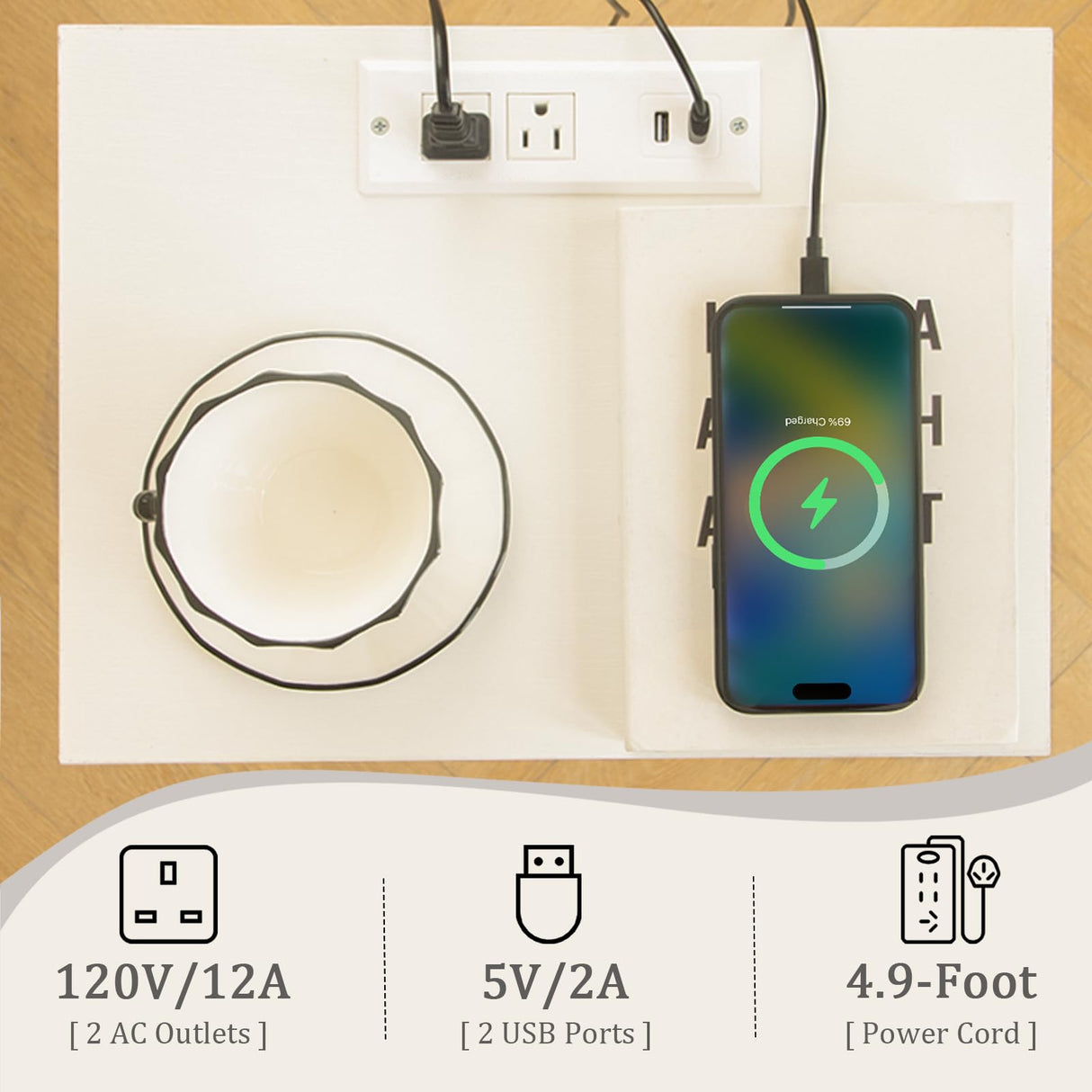 Fultyle White Nightstand with Charging Station, Mid Century Modern Bedside Table with Drawers and Outlet,Side Tables Living Room, Wooden Night Stand for Bedroom, Office (White) Fultyle