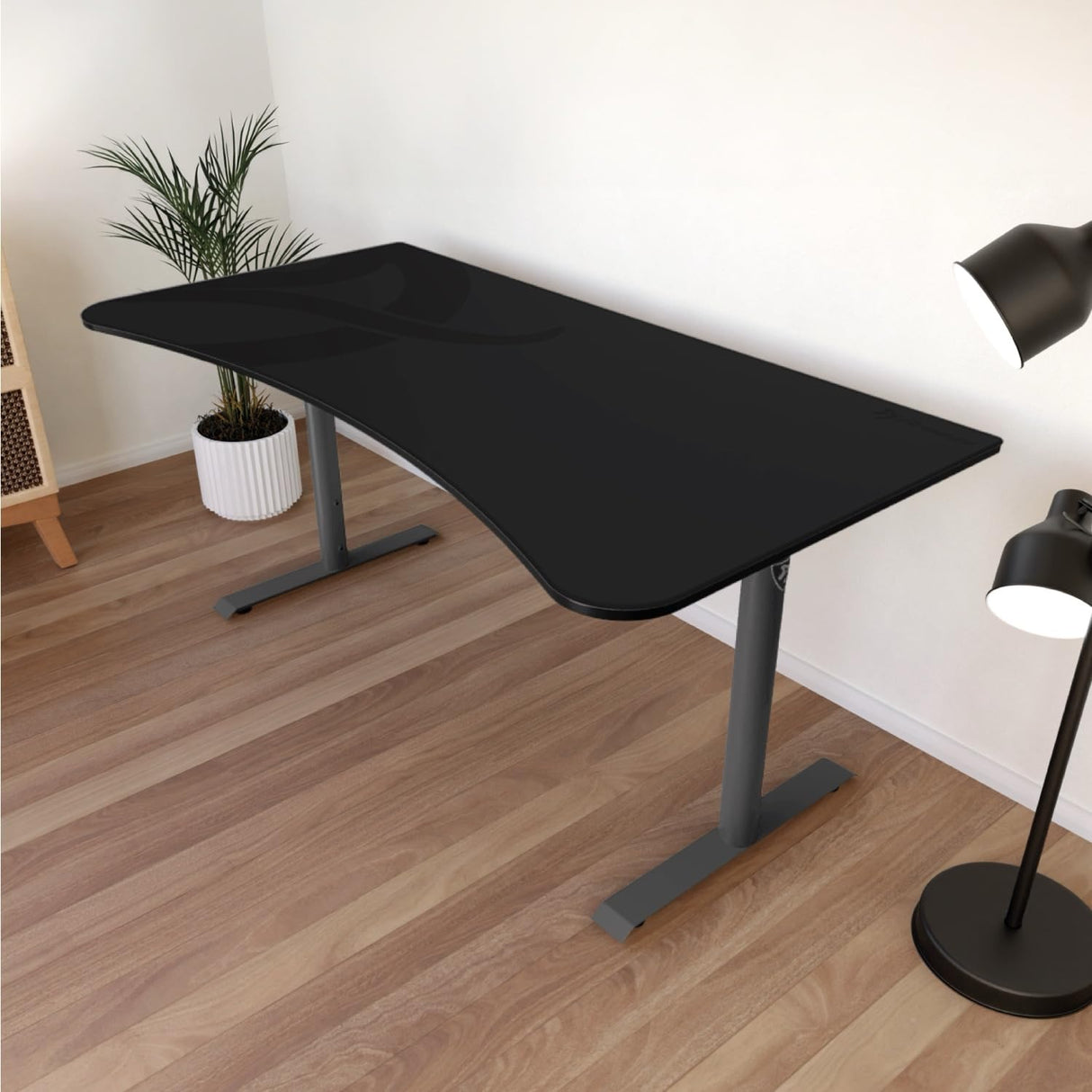 Arozzi Arena Ultrawide Curved Gaming and Office Desk with Full Surface Water Resistant Desk Mat with 3 Custom Monitor Mount Cut Outs and Under The Desk Cable Management Netting - Gunmetal Arozzi