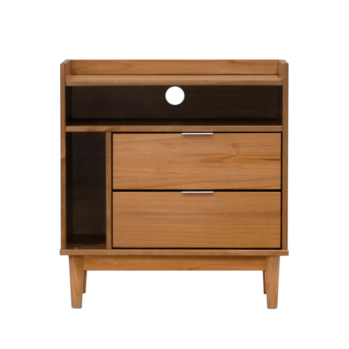 Walker Edison Blythe Mid-Century Modern Tray-Top Storage Nightstand, 25 Inch, Caramel Walker Edison