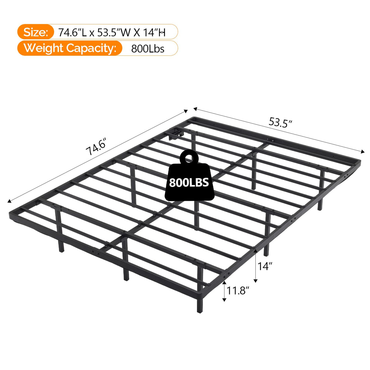 VINGLI Floating Bed Frame Full with USB Charging Station/LED Lights, 14'' Platform Bed Frame Full Size Heavy Duty Metal Bed, No Box Spring Needed,Black VINGLI