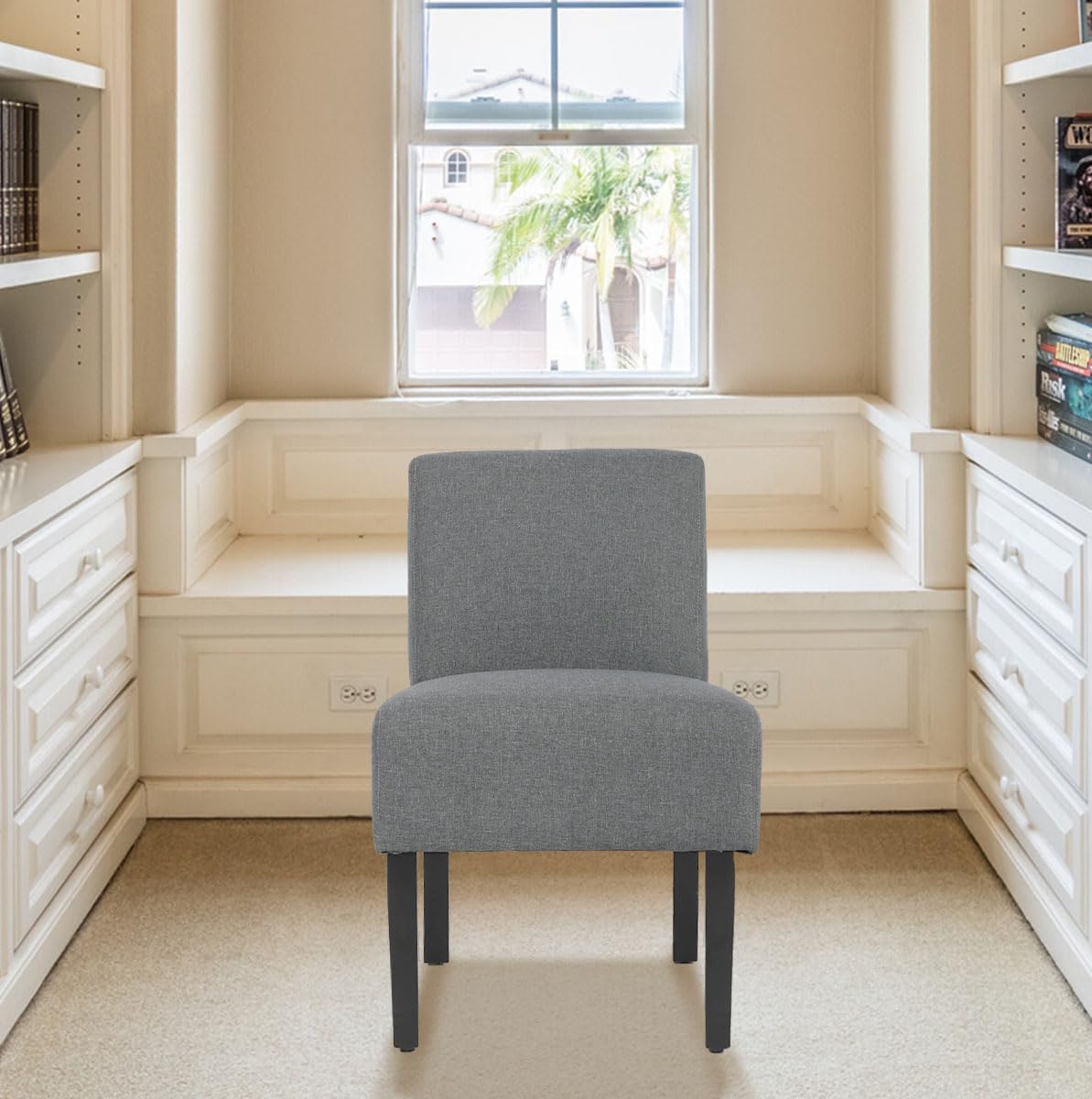 PayLessHere Modern Armless Accent Chairs - Solid Wood Legs, Slipper Chair for Living Room, Grey PayLessHere