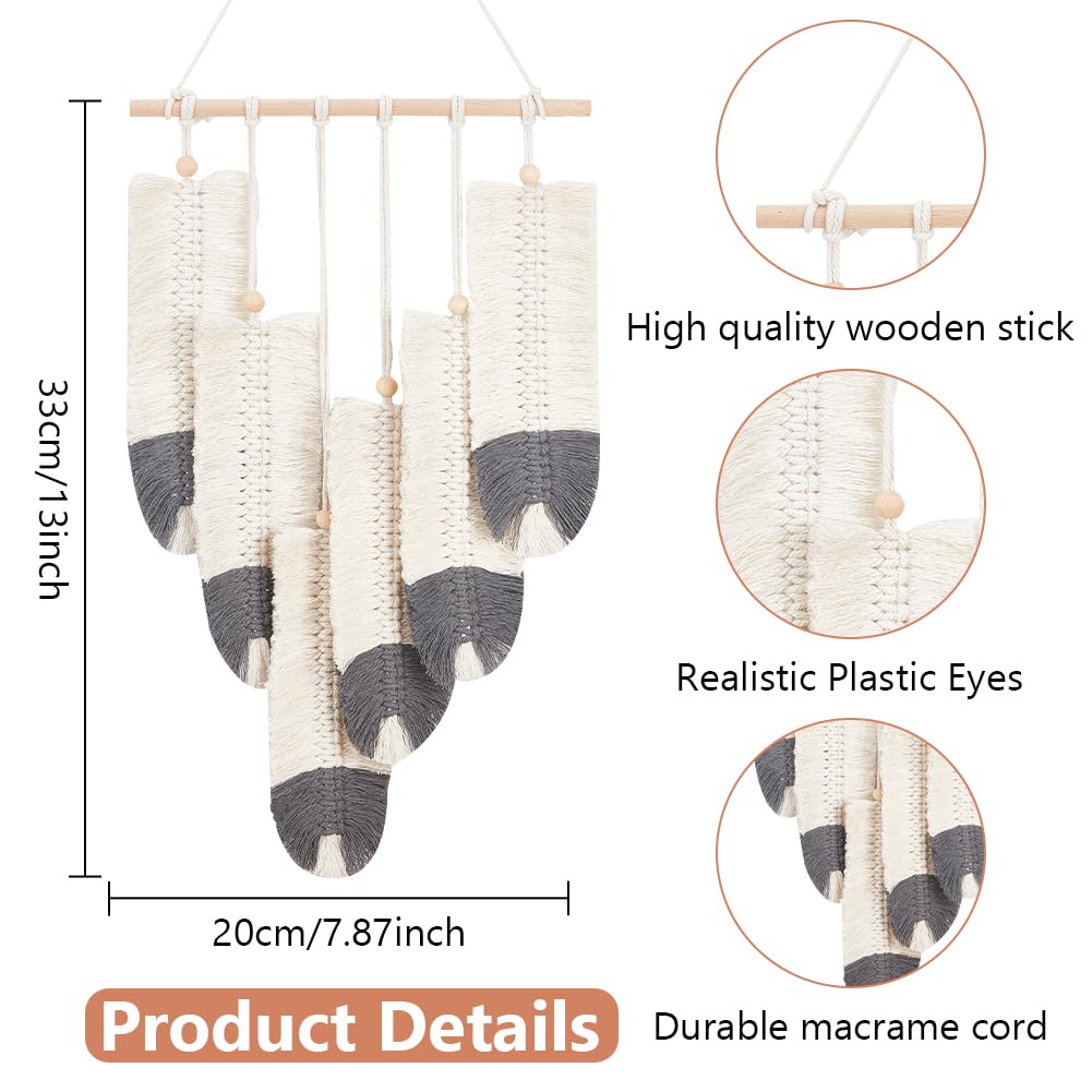 ORIGACH DIY Macrame Feather Wall Hanging Kit Boho White and Dark Gray Feather Tapestry Macrame Kit for Adults Beginner Handmade Rustic Macrame Feathers Leaf Wall Hanger Decor for Living Room Bedroom ORIGACH