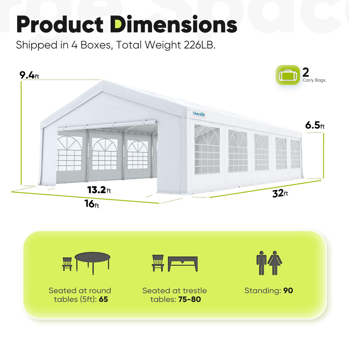Quictent 16x32ft Party Tent Heavy Duty Outdoor Canopy Tent Carport Wedding Event Shelter BBQ Wedding Tents for Parties with Storage Bags Quictent