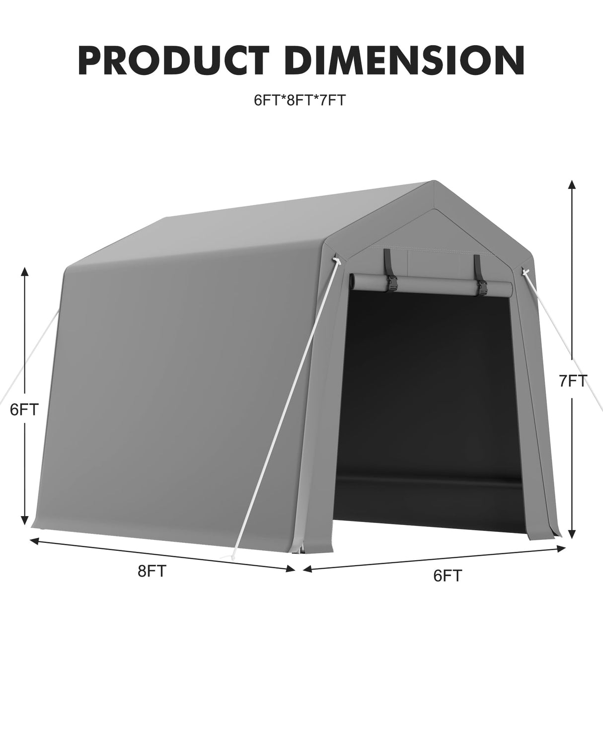 6 x 8 ft Portable, Carport Storage Shed with Heavy Duty Waterproof Tarp & 2 Roll-Up Zipper Doors, Ideal Tent for Motorcycles, Bikes, Garden Tools, and Firewood Hipicute