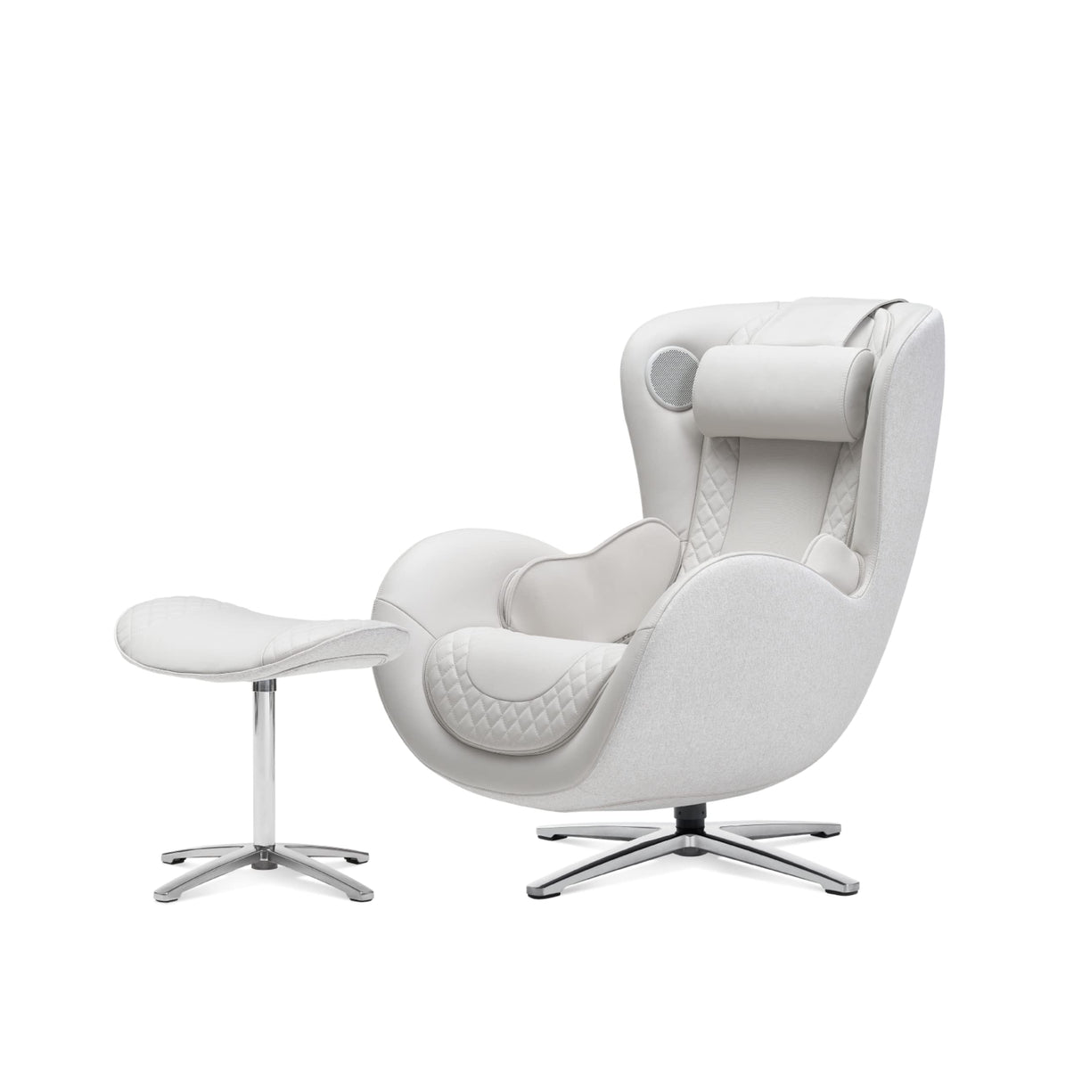 Nouhaus Classic Massage Chair with Ottoman. White Leather Lounge Chair, with Percussive & Shiatsu Chair Massager, Bluetooth Speaker and Recliner. Cozy Bedroom Chair with Spot and Full Body Massager Nouhaus